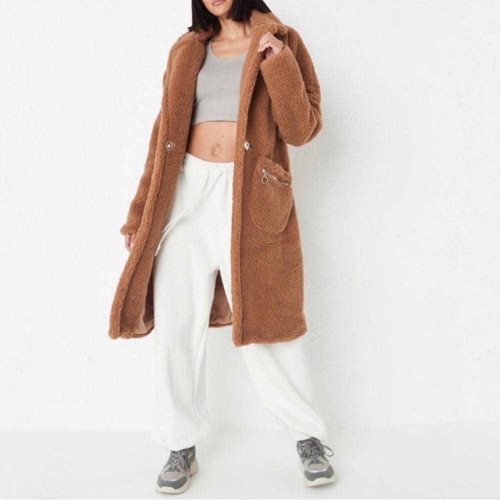Missguided Teddy Bear Tan Long Coat